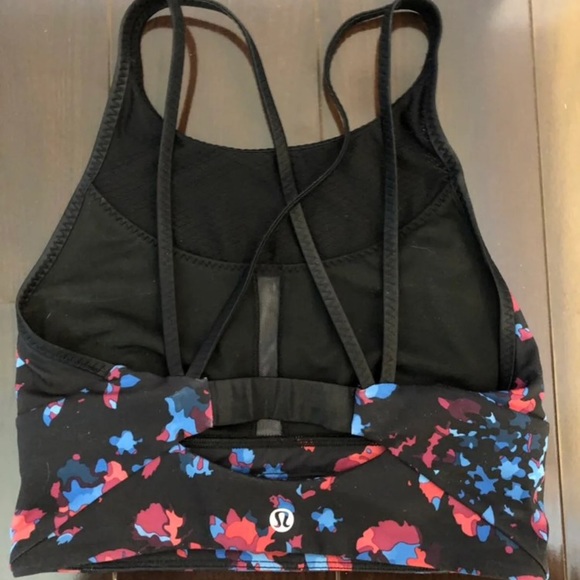 Lululemon long clip in bra 4 colorful blue pink black top sheer panel - Picture 2 of 4